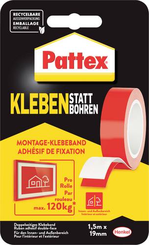 Pattex PRO/DIY Tapes PXMT2 Doppelseitiges Klebeband Weiß (L x B) 1.5 m x 19 mm 1 St.