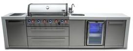 "Mont Alpi 132""W Deluxe Stainless Steel Premium Outdoor Kitchen Island with Refrigerator Faucet & Sink + 44""W 6-Burner BBQ Grill"