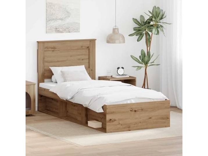 WDGJJFECNMUEHI Massives Kiefernholz Modernes Design 75 x 190 cm Braun Bettrahmen Kunsthandwerk Eiche 75x190 Massives Kiefernholz Bettgestell mit Lattenrost Stabil Holzbett Modern