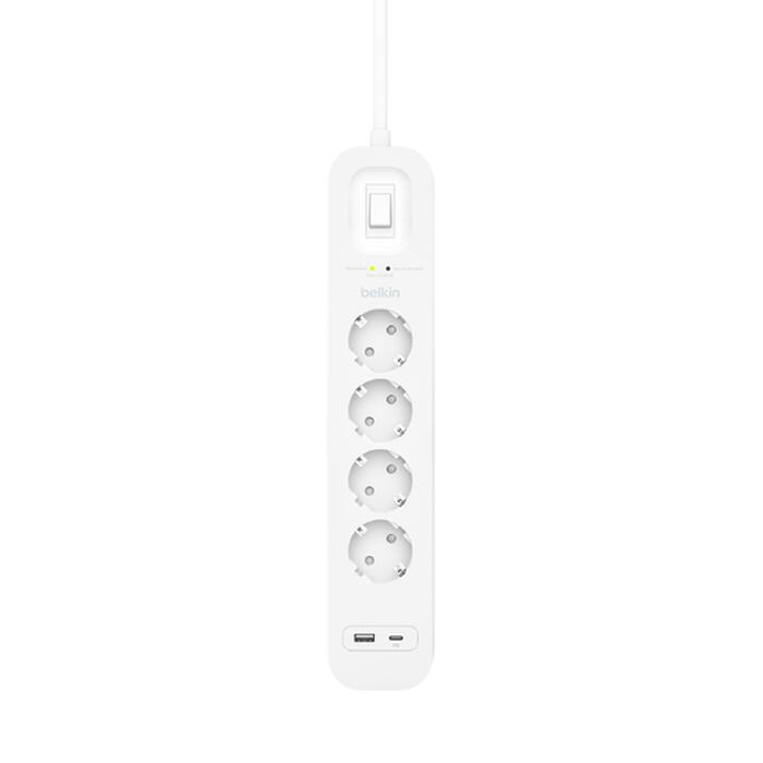 Belkin Connect Überspannungsschutz mit vier Steckdosen, USB-C- und USB-A-Anschluss, weiß SRB001vf2M