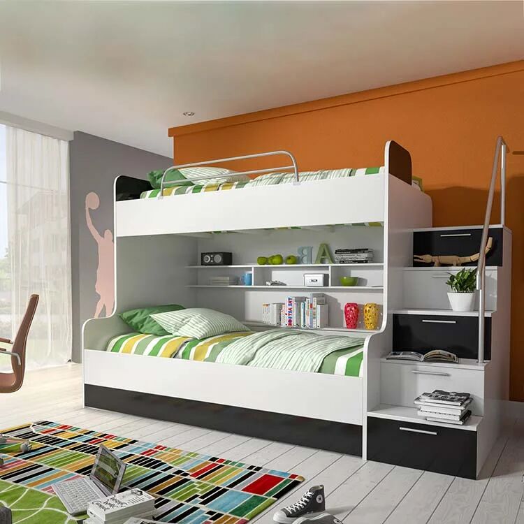 garneroarredamenti Letto a castello per bambini 254x120cm bianco nero Enrico Gihome®