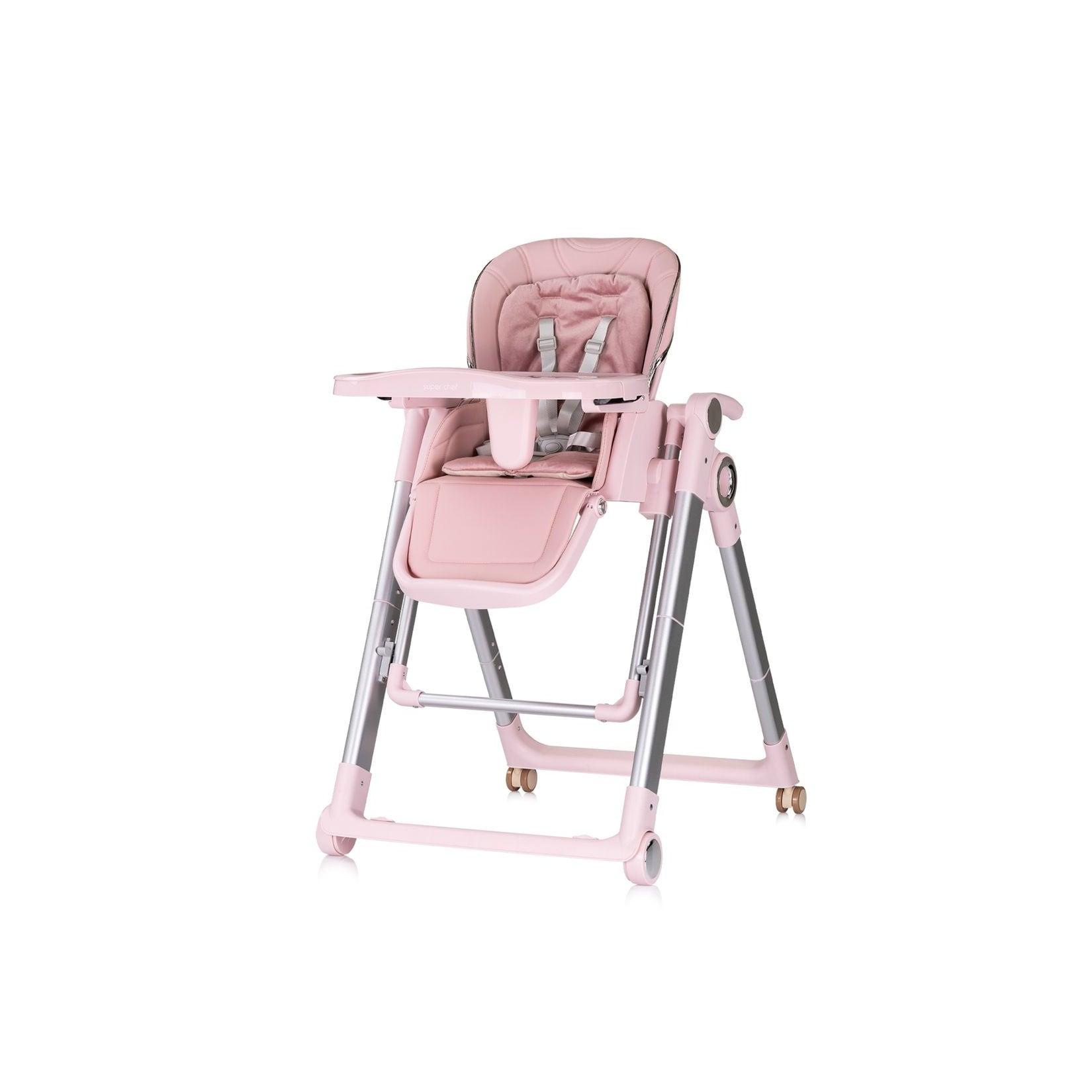 Chipolino Kinderhochstuhl 2 in 1 Super Chef Babyschaukel, Fußstütze, klappbar rosa