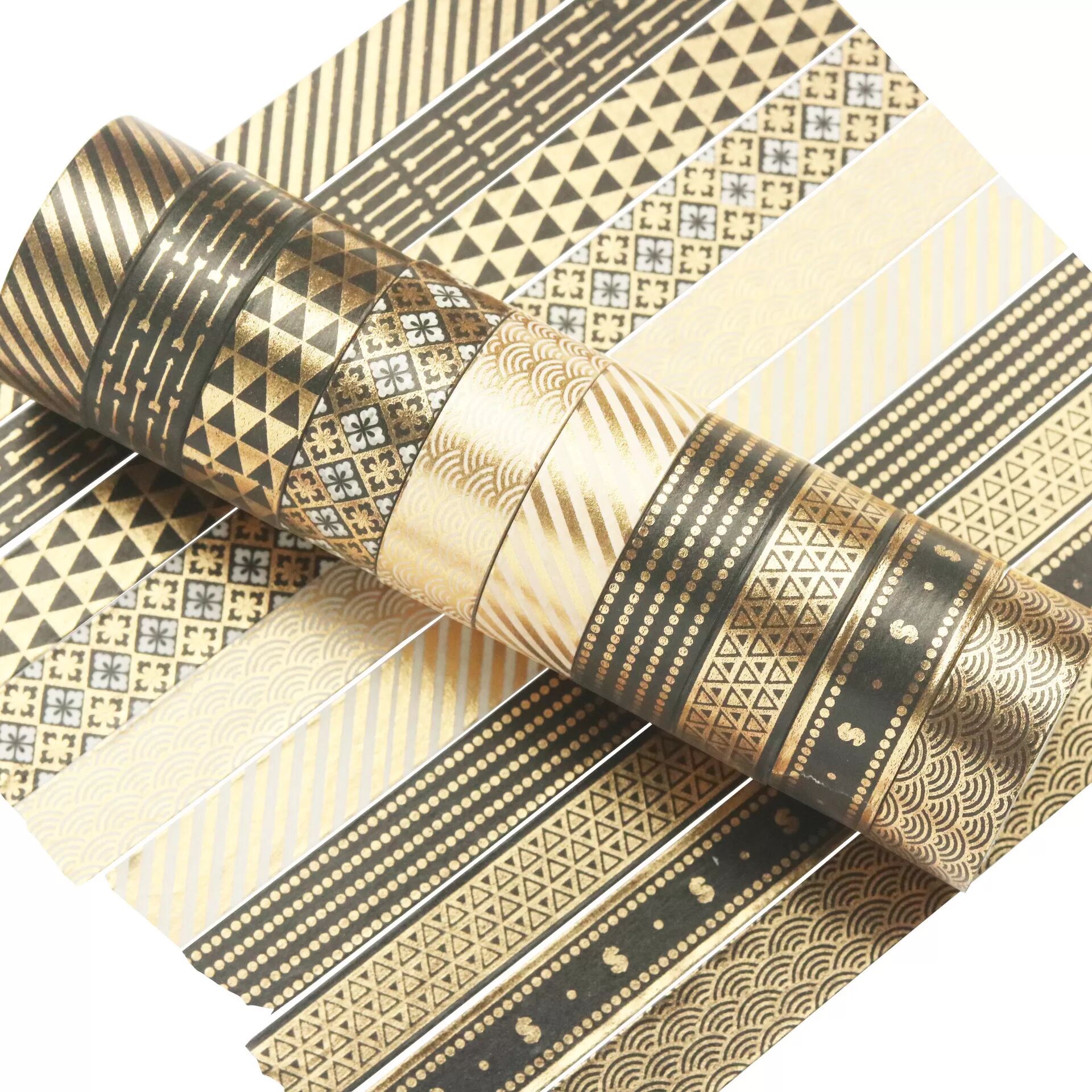 INF Set mit 10 schwarzen Washi-Tapes mit Goldfolie, dekoratives Klebeband Gold