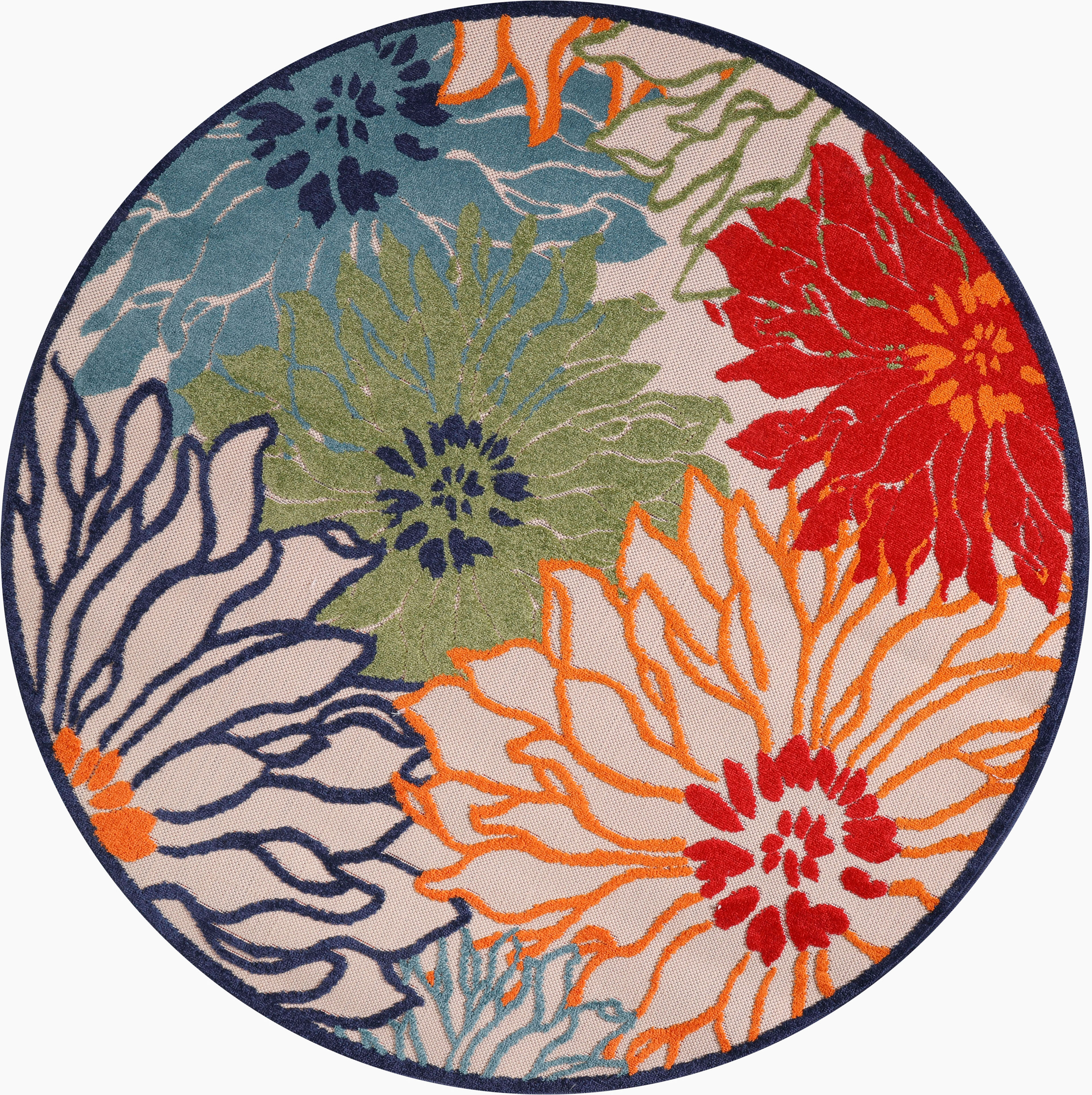 Teppich SANAT "Floral 2 Outdoor, auch als Läufer und rund", bunt, H:6mm Ø:200cm, Kunstfaser, Teppiche, Teppich, In- und Outdoor geeignet, Blumen, Balkon, Terrasse, Aussenbereich bunt Ø 200cm 1 Stk., 6mm, Ø 200cm