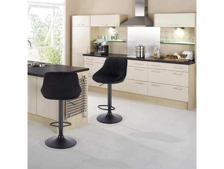 Tabouret de Bar en Velours Nordique Pied en Métal Noir Mat - YGONGMYL - Réglable et Rotatif