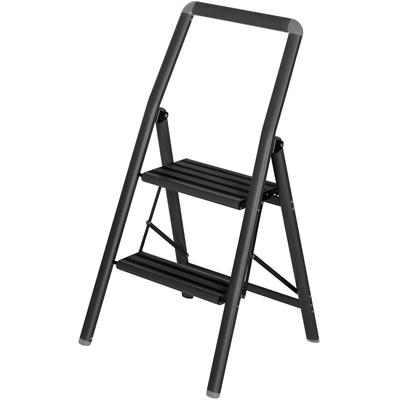 Trittleiter WENKO "Modell Alu-Compact, Klapptritt", schwarz, B:45,5cm H:91,5cm L:6cm, Aluminium, Kunststoff, Leitern, leichte, mit Anti-Rutsch-Füßen zusammenklappbare Leiter