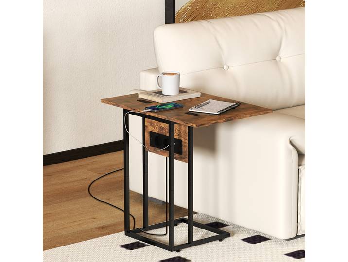 HOMCOM Table Basse C Extensible Bois Métal Noir Marron 39x29x57cm