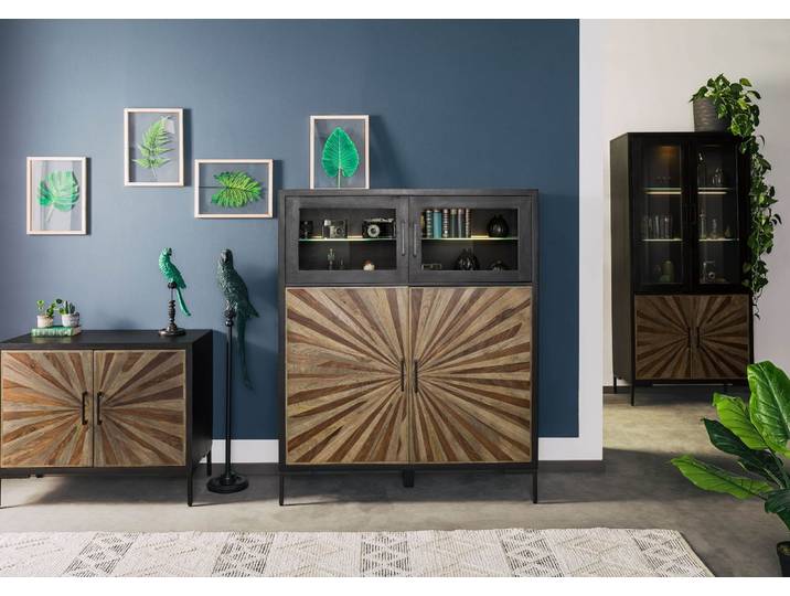 Highboard Sheesham 120x45x145 schwarz lackiert SUN #103