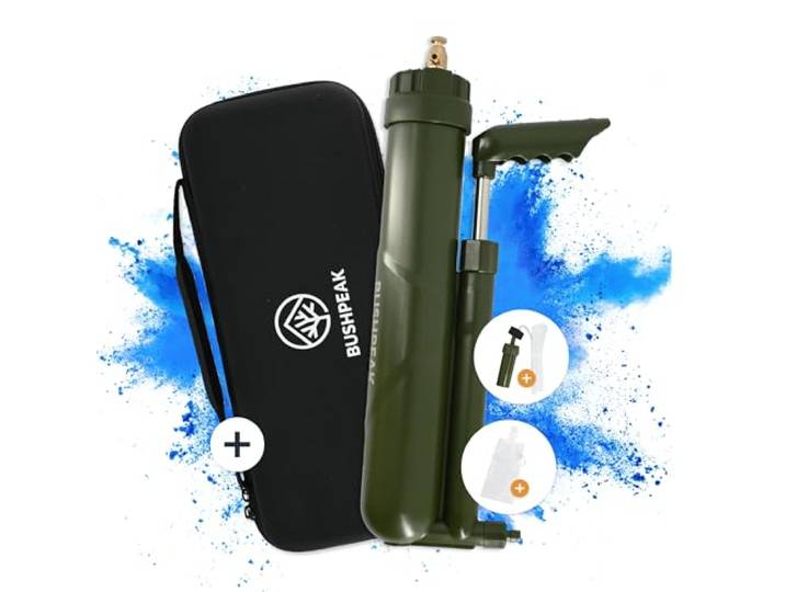 Bushpeak Wasserfilter Outdoor Pumpe Osmose mit 8000 Liter Filterkapazität inklusive Transporttasche und Trinkbeutel