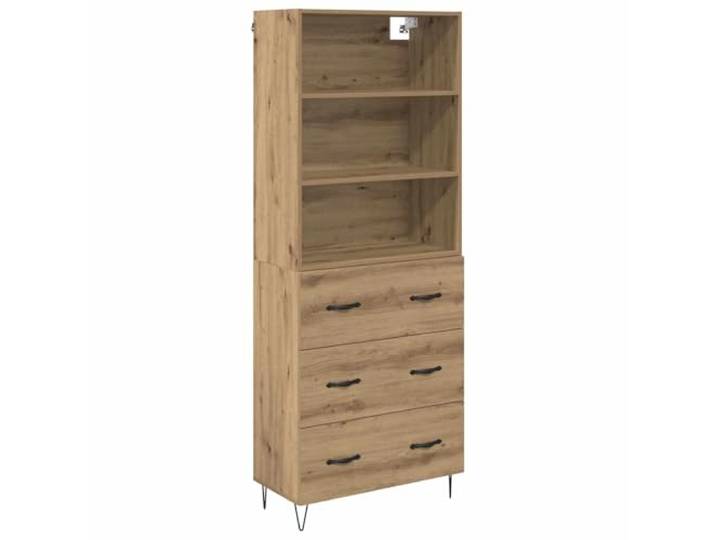 HGFDVCMR Highboard mit Schubladen 2 STK. Artisan-Eiche Holzwerkstoff Schlankes Standregal in Eichen-Optik mit Haarnadelbeinen aus Metall für Wohnzimmer, Flur und Essbereich.