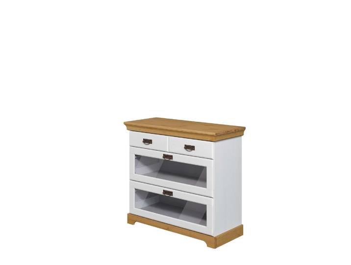 Kommode OTTO HOME Rügen , weiß (weiß, honig), B:95cm H:84cm T:40cm, Massivholz, Sideboards, Kommode, zertifizietes Massivholz, mit Schubkasten und Glaseinsatz