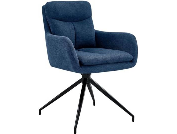 CLP Esszimmerstuhl drehbar Somers Stoff, 180° schwenkbarer Sessel mit Armlehne und Rückenlehne, Küchenstuhl gepolstert, Farbe: blau