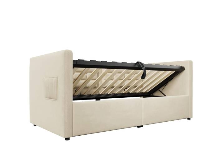 Lit banquette en velours polyester beige 90 x 200 cm