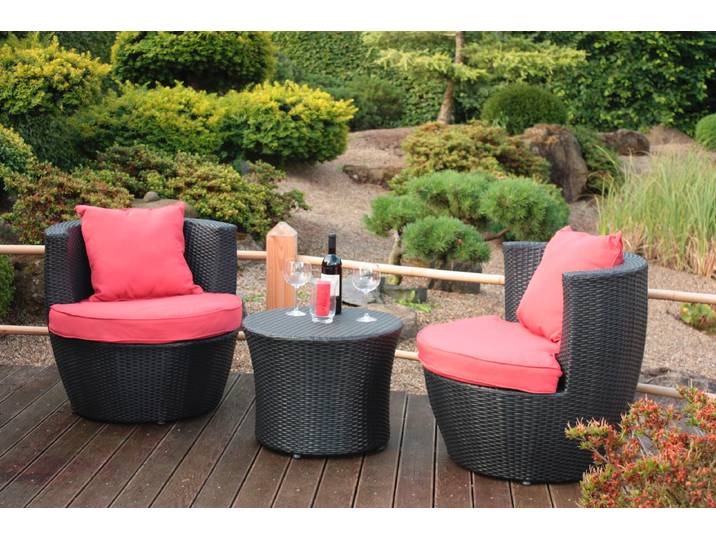 Balkonset GARDEN PLEASURE, schwarz, Polyrattan, Sitzmöbel-Sets, Balkonset, inkl. Auflagen