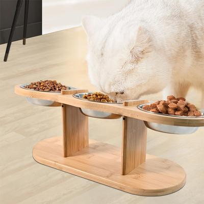 Friendly Fresh Finds Raised Cat Feeder Stainless Steel Bowls With Wooden Stand, Tilt For Comfortable Feeding Raised Cat Feeder Stainless Steel Bowls With Wooden Stand, Tilt For Comfortable Feeding