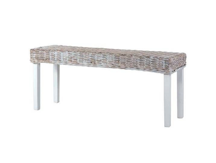 Banc en rotin et bois d'acajou - MEUBLECHIC - 110x35x45 cm - Blanc - Rotin naturel kubu - Bois d'acajou massif