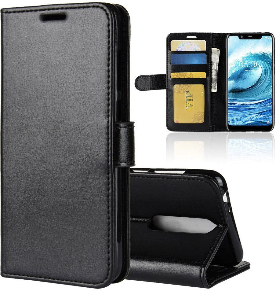 INCOVER Nokia 5.1 Plus Crazy Horse Læder Cover m. Pung - Sort