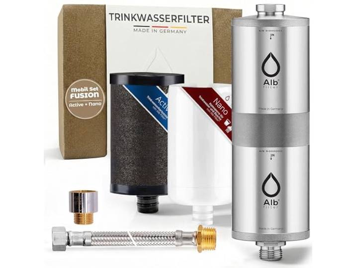 Alb Filter UNTERTISCH FUSION Wasserfilter Küche Edelstahl Natur Zweistufiger Wasserfilter gegen Schadstoffe & Keime bis 0,1 µm, Untertischfilter Küche, Made in Germany