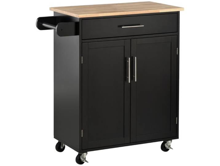 CollaHausse Desserte Cuisine Mobile Noire Chariot de Service Îlot Tiroir Placard Porte-Torchons 83x45x92 cm