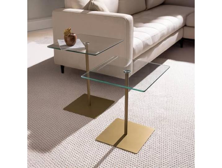 Hanah Home Modernes Couchtisch-Set (2-teilig), Gold & Transparent, 40x40x45 & 40x40x50 cm 100% gehärtetes Glas & melaminbeschichtetes Gestell Glamouröses Design für stilvolle Wohnräume