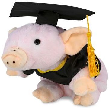 DolliBu Squat Piggy Graduation Plush Toy with Gown and Cap with Tassel - 7 inches