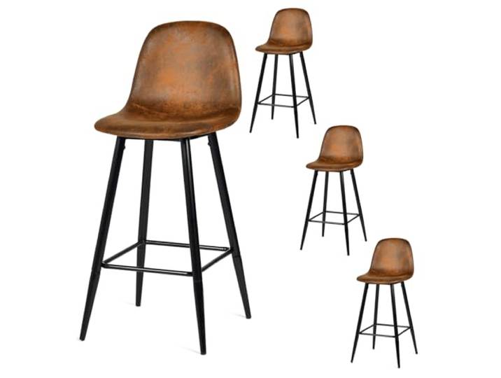 MEUBLE COSY Barhocker 4er Set Retro Barstuhl Vintage mit Rücklehne und Fußstütze aus Künstlich Wildleder Metallbeine für Bar Bistro Café Küche, Kunstleder, Braun