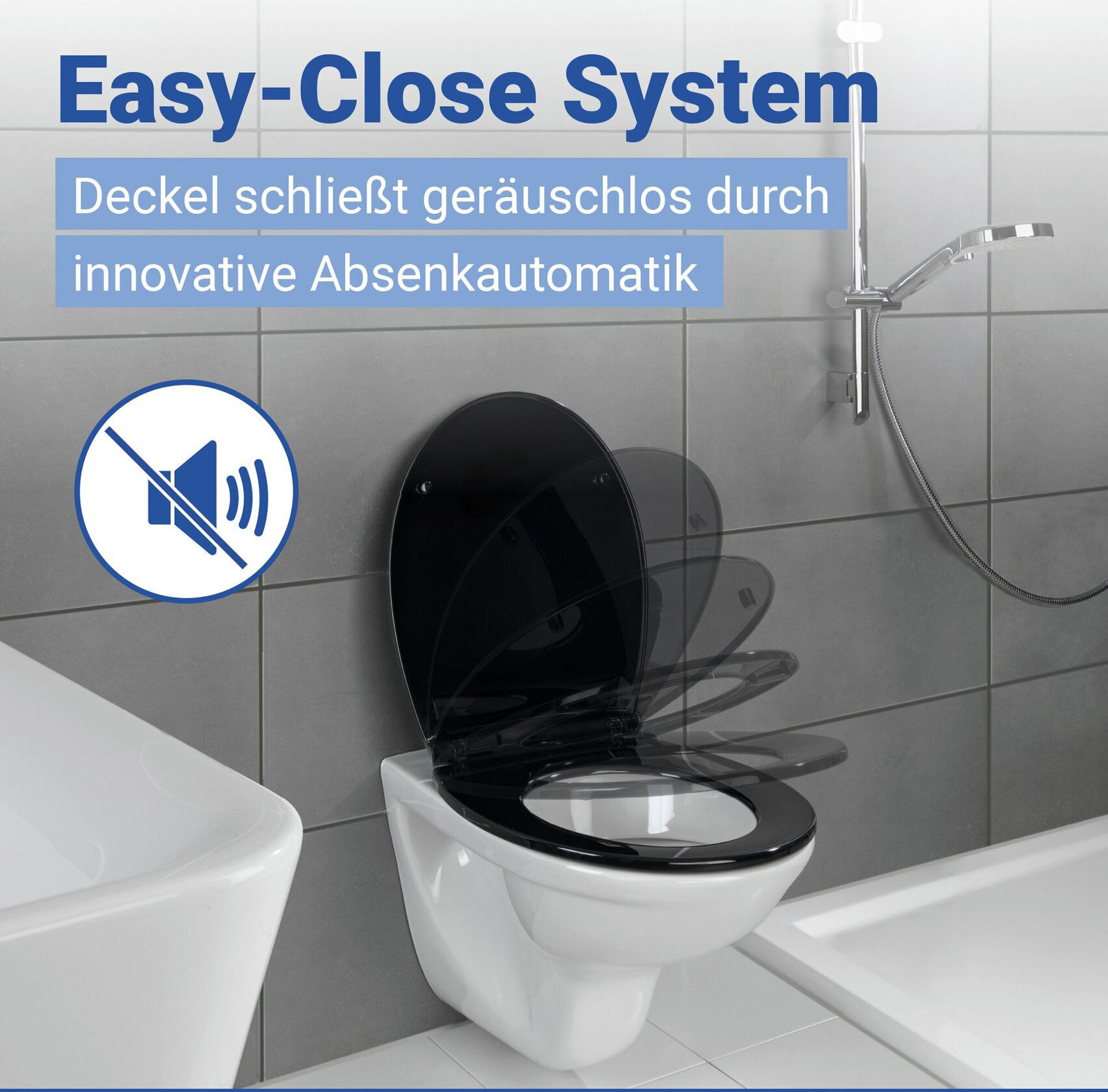 WC-Sitz WENKO "KOS", schwarz, B:37,5cm L:44cm, Thermoplast, WC-Sitze, WC-Sitz schwarz Einheitsgröße