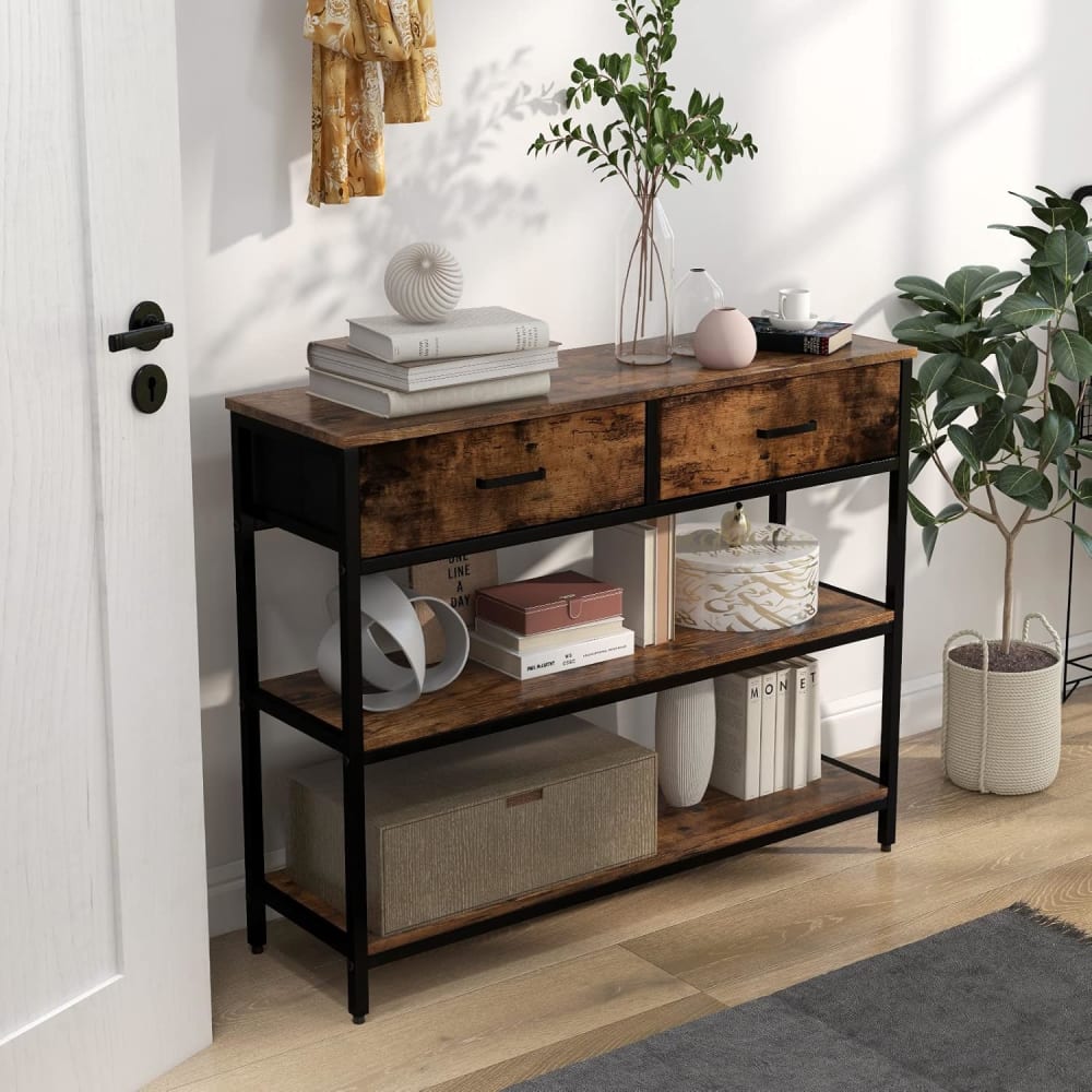 Giantex Table console industrielle pliable métallique 100X30X80cm Marron 100x80x30cm