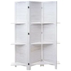 Décoshop26 - Dreiteiliger Raumteiler mit Regalen 170 x 125 cm Shabby-Chic-Stil weißes Holz 04_0003952