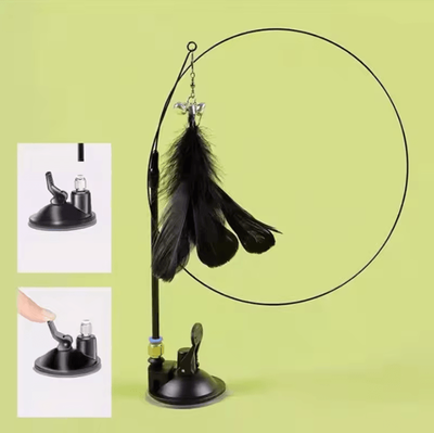 Inspire Curations WhiskerBounce Suction Cup Feather Wand Cat Toy black no Suction Cup