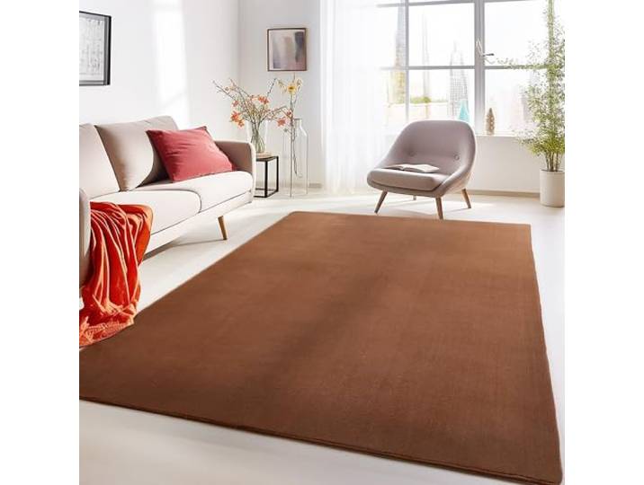 Carpetsale24 Tapis Lavable à Poils Courts 140x200 cm Marron Moderne