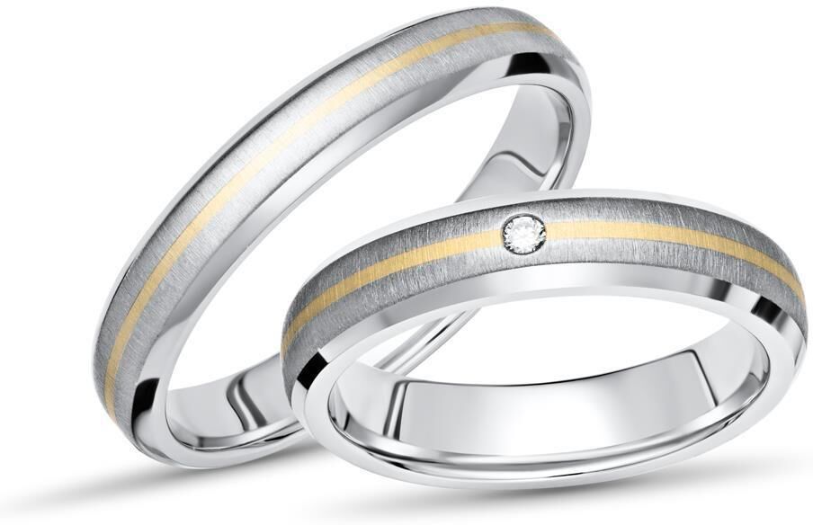 Unique Eheringe Titan Trauringe Diamant Gravur silber-gold