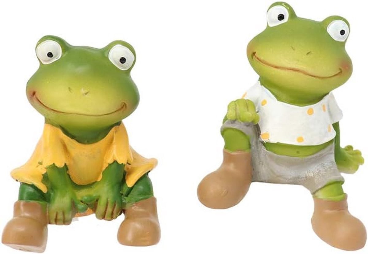 Set van 2 decoratieve kikkerfiguren van polyhars, 7 x 9 cm