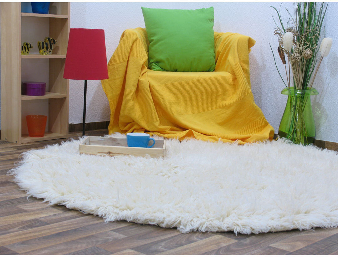 Isabelline Original Greek flokati Rug Sonia made of wool 2000 g/m² Natural Wool Round 110cm