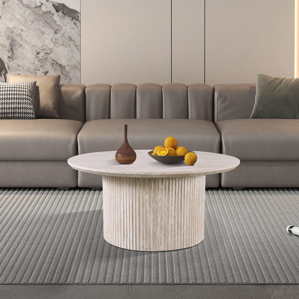 MOBILIER DECO  Table basse ronde couleur travertin d80 cm Beige 80x38x80cm