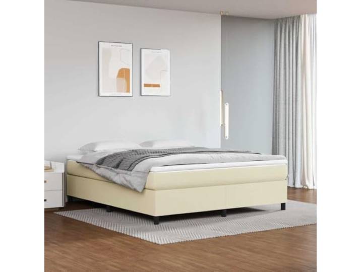 KGHFDVB Bett Creme 203 x 160 x 35 cm aus Holzwerkstoff Kunstleder Kunstleder in Creme, schmutzabweisend und feucht abwischbar, Sperrholzlatten für gleichmäßige Gewichtsverteilung, stabile