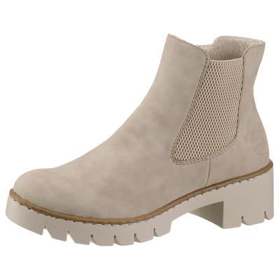 Chelseaboots RIEKER, Damen, Gr. 39, beige (creme), Nubuklederimitat, Schuhe Chelseaboots, mit heller Profilsohle