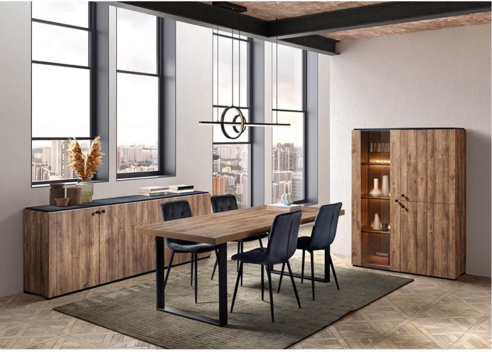 Altobuy Buffet 4 portes aspect bois finition denver façon lambris Marron 225x85x48cm