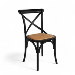 Bistromania Bistrostuhl VILLIERS aus schwarzer Birke mit Kreuzlehne und geflochtenem Sitz – 49 x 56 x 88 cm