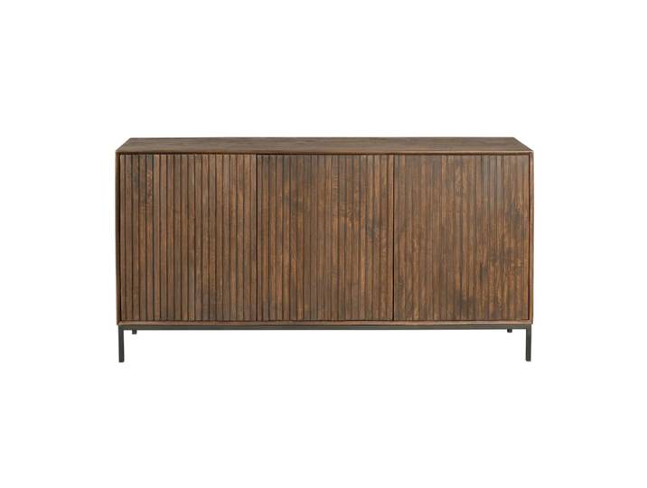 Buffet 3 portes en bois brun rainuré