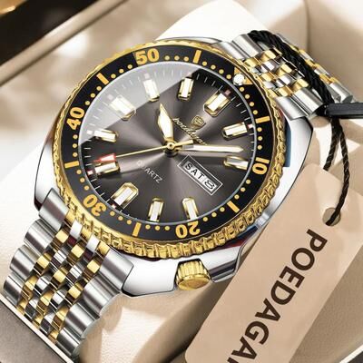 Uplifted Finds Poedagar Business Men Watch Waterproof Luminous Date Week gold Brown