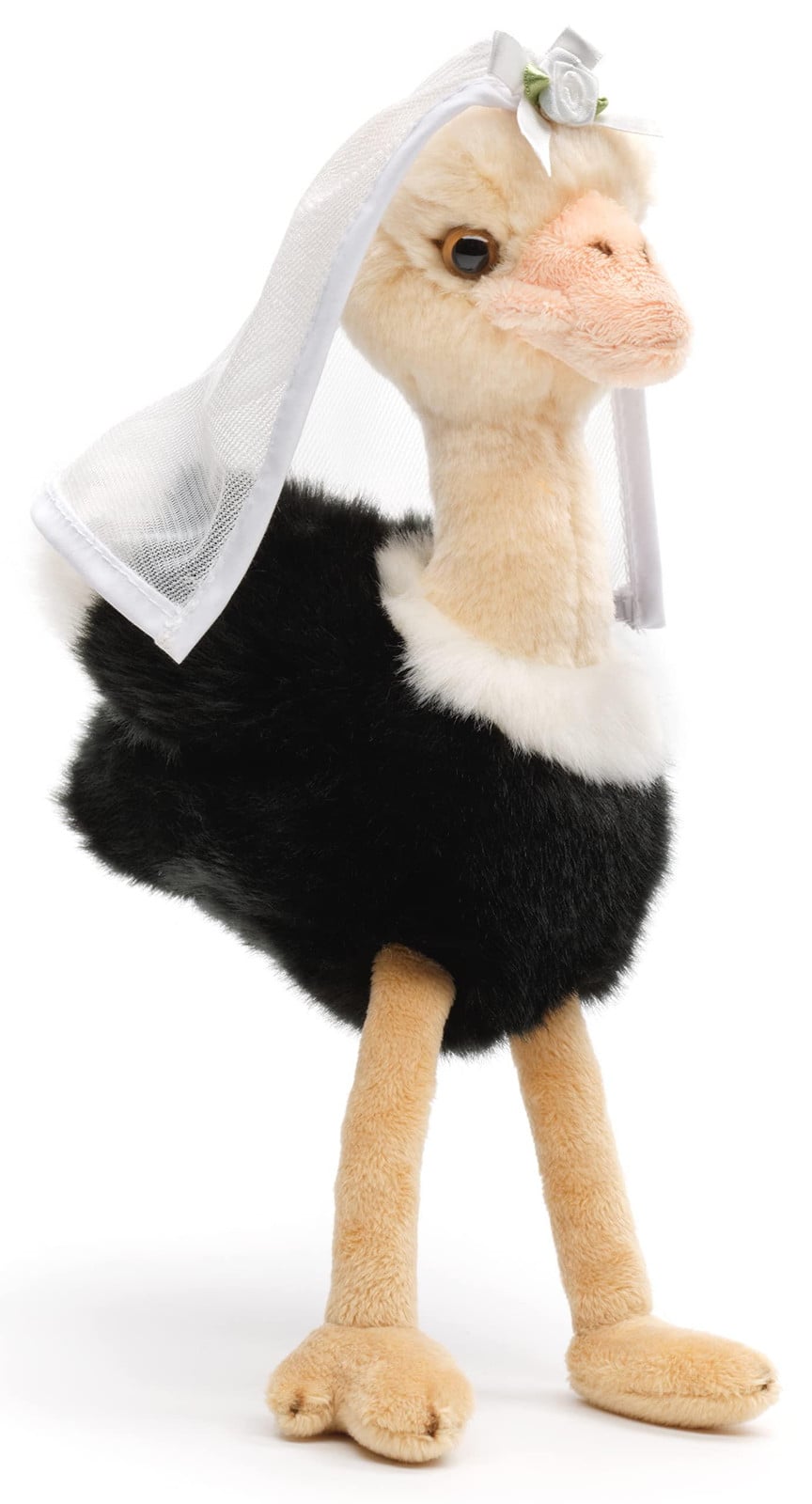 Uni-Toys Struisvogel met bruidssluier en bruidsboeket, wit knuffeldier, Hoogte: 28 cm