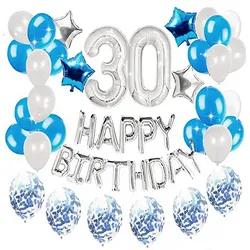 Ein Set Luftballons zum 30. Geburtstag - silber - blau
