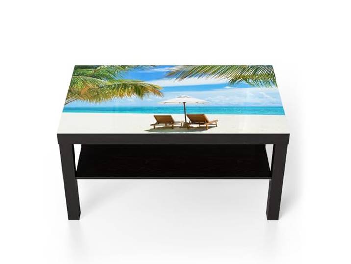 DEQORI Glastisch schwarz groß 90x50 cm Motiv Tropisches Paradies ausgefallener Beistelltisch aus Glas Hochglanz Couchtisch fürs Wohnzimmer moderner Couch Tisch mit Design