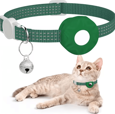 Inspire Curations TrackBell AirTag Cat Collar Reflective Safety Collar With Bell green no Airtag Locator