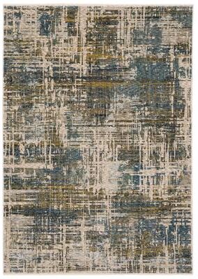 Style Haven Hendrix Abstract Etchings Blue/ Gold Fringe Edge Area Rug