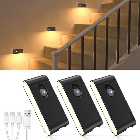 WILLED Oplaadbare LED Nachtlamp met Bewegingssensor, 3 stuks, Zwart