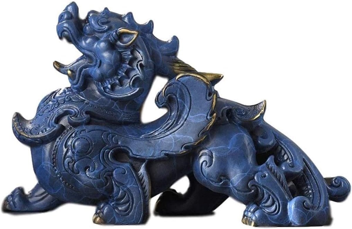Handgeschilderd Messing Feng Shui Beschermbeeldje voor Geluk - Blauw
