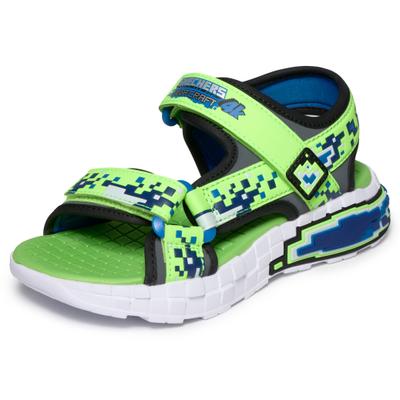 Sandale SKECHERS "MEGA-SPLASH 4K", Jungen, Gr. 27, atmungsaktiv, grün (limette, grün), Lederimitat, Textil, kontrastfarbene Details, Schuhe Sandale, Mega Craft Sandale mit Klettverschluss, Größenschablone zum Download