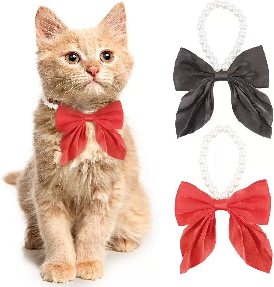 INF Collier de Perles pour Animaux de Compagnie avec Nœud Papillon Élastique - Élégance et Confort Rouge